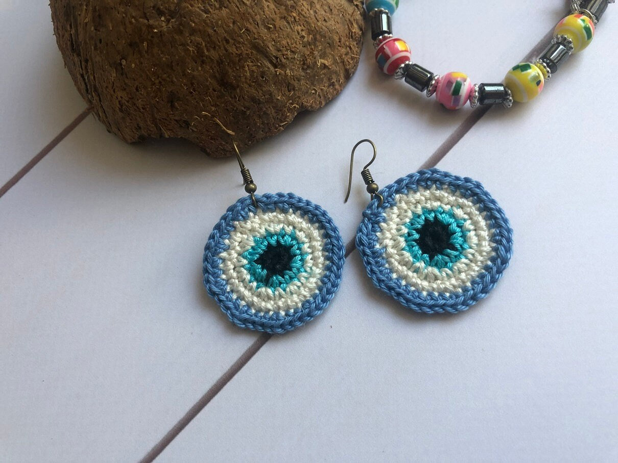 132. Crochet Evil Eye Earrings Pattern – Easy DIY Tutorial