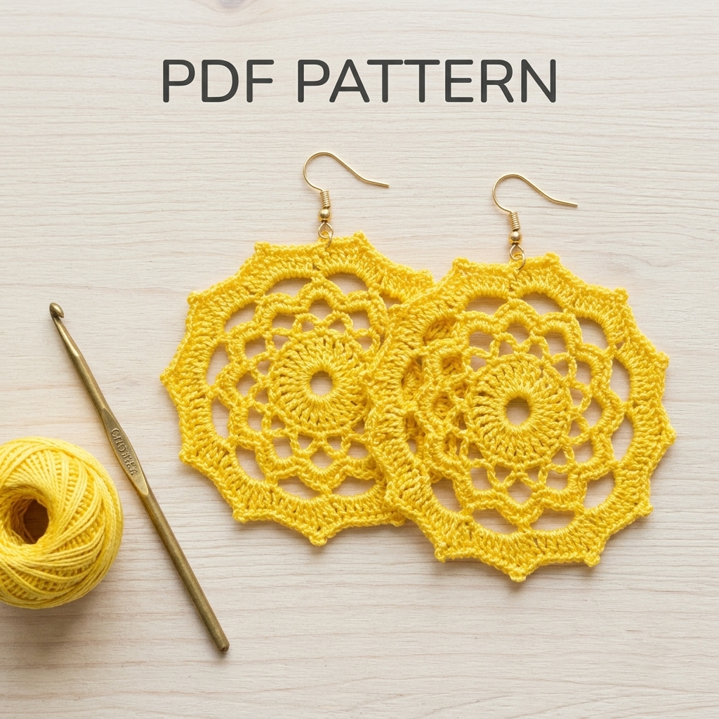 Crochet Flower-Shaped Earrings – Digital Pattern (PDF Download)