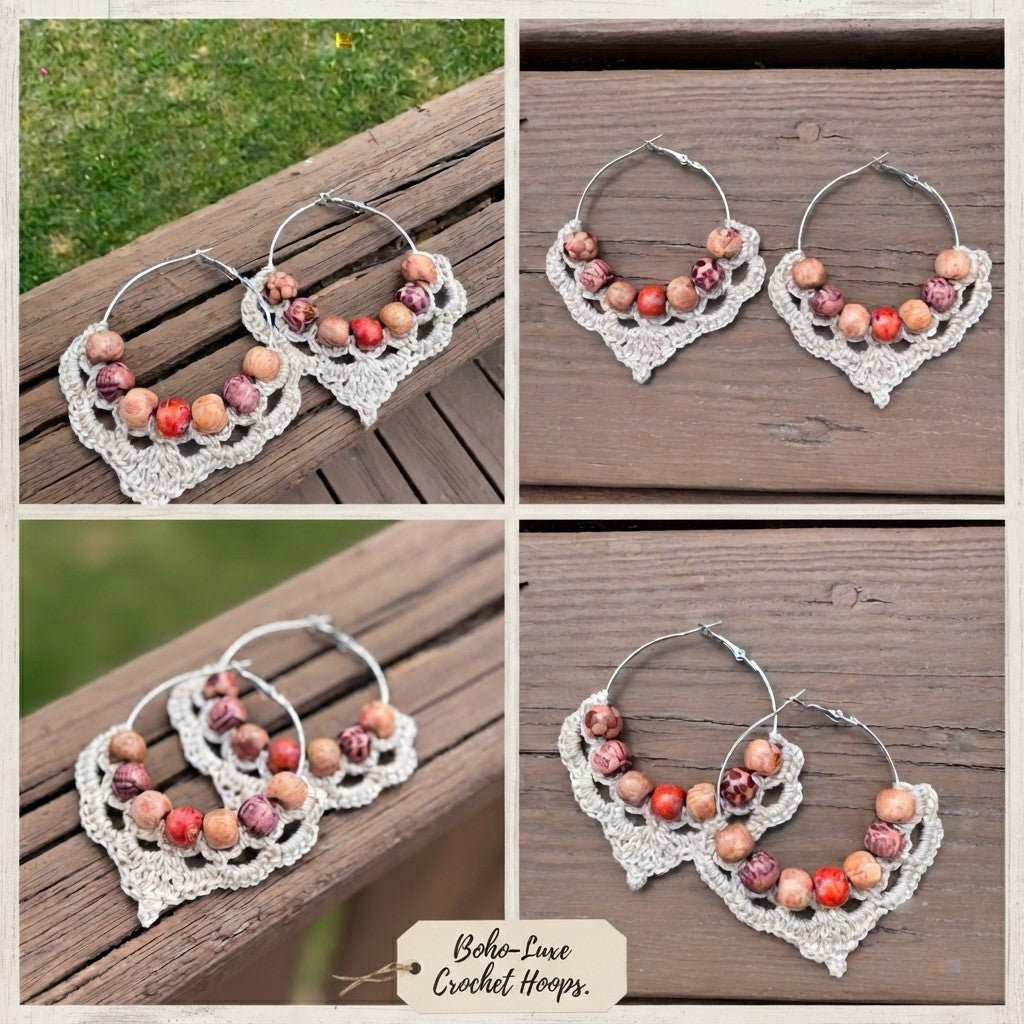 Bohemian Style Beaded Hoop Earrings – Handmade Crochet Accessory