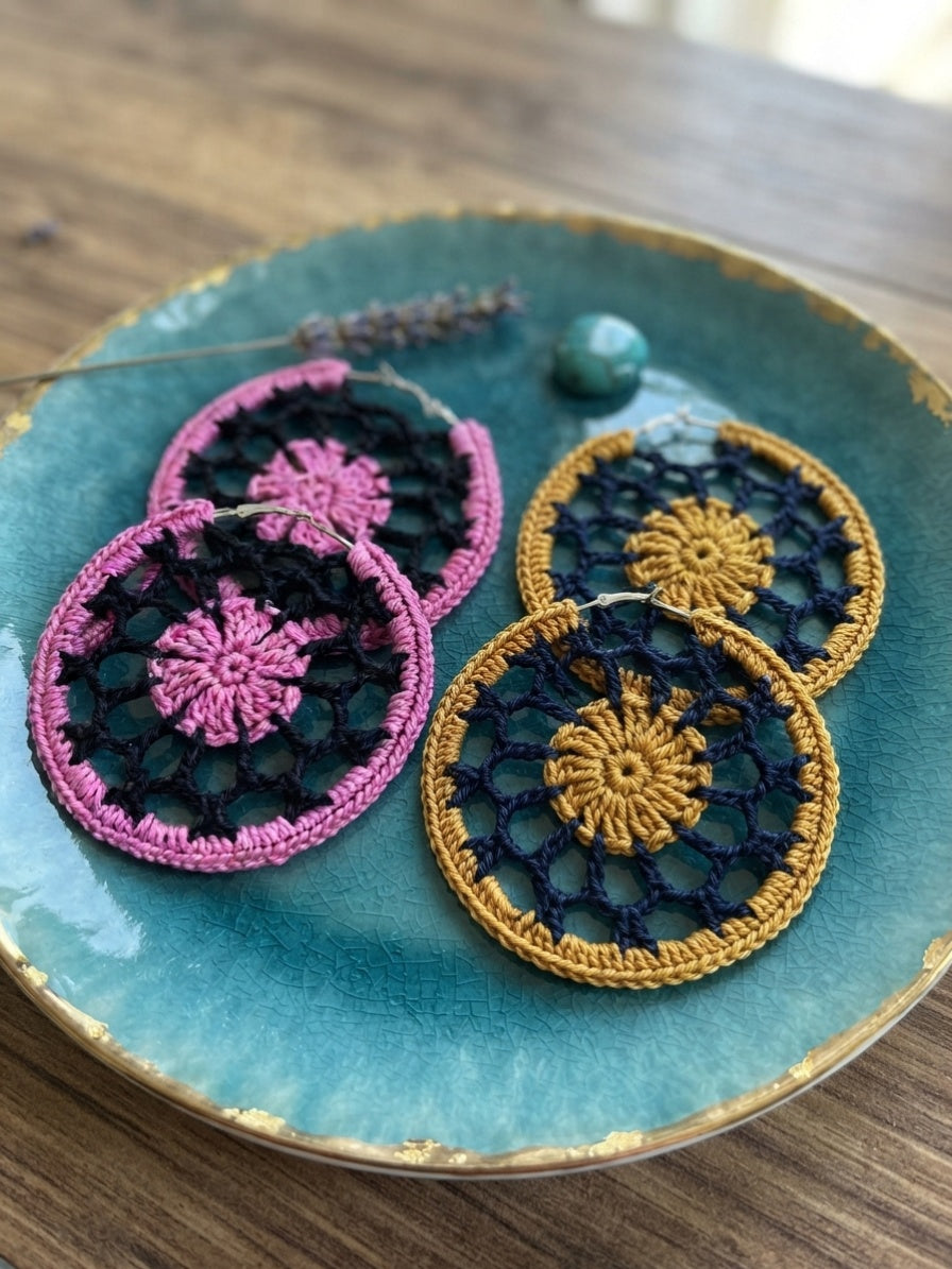 Bicolor Hoop Earrings Crochet Pattern | PDF Digital Download | Boho Statement Earrings Tutorial