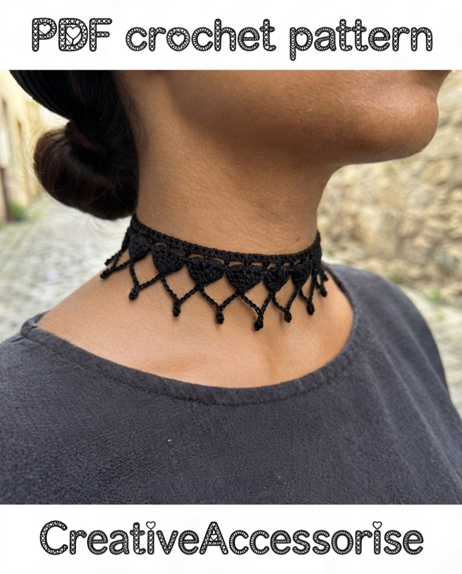 Heart Lace Choker Crochet Pattern | DIY Delicate Jewelry Design by Creative Accessorise