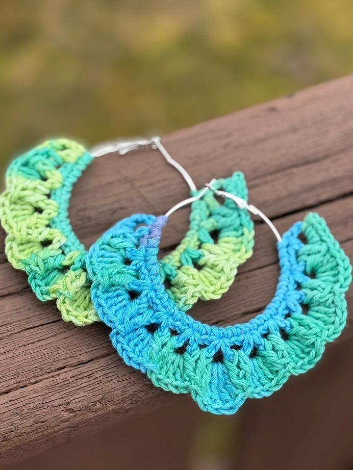 135.  Crochet Hoop Earrings Pattern – Wavy Lace Boho Statement Design (PDF Download)