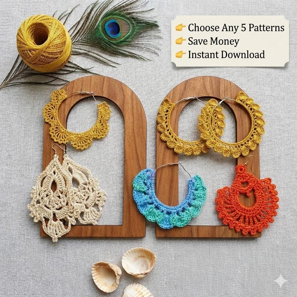 Crochet Earring Pattern Bundle – Mix & Match Any 5 PDFs