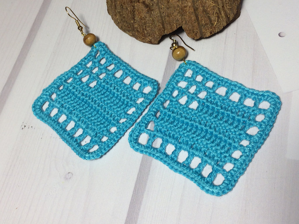 61. PDF Crochet Earrings Pattern – Square Lace Boho Dangle Earrings
