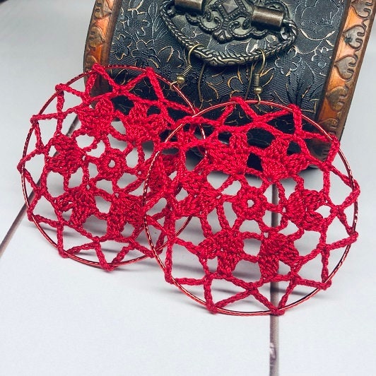 133. Crochet Pattern: Openwork Heart Hoop Earrings (Digital Download)