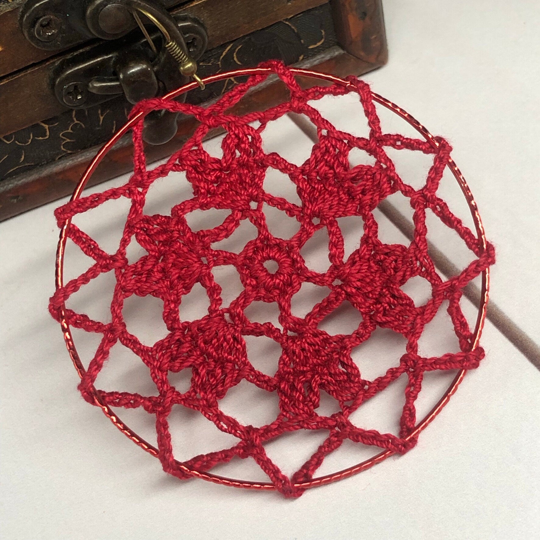 133. Crochet Pattern: Openwork Heart Hoop Earrings (Digital Download)