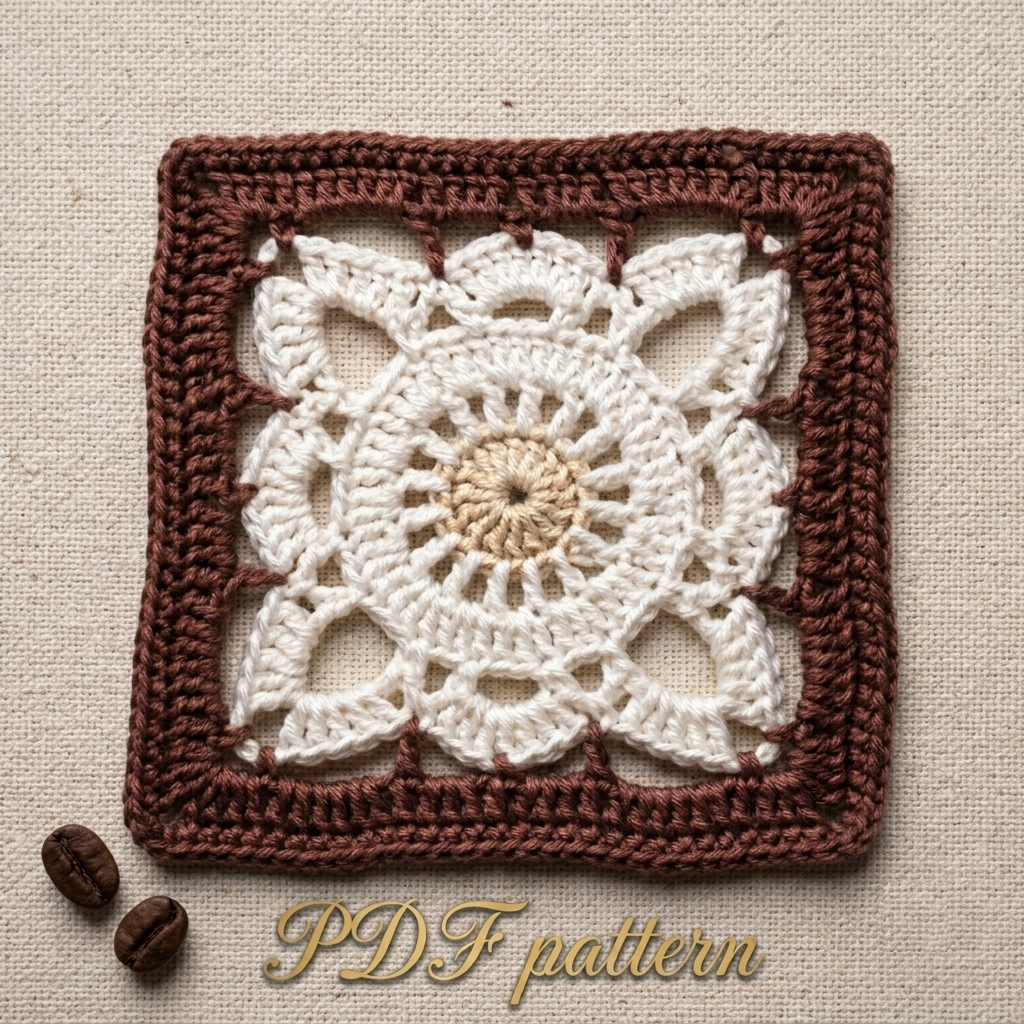 Coffee Granule Granny Square Coaster – Crochet PDF Pattern