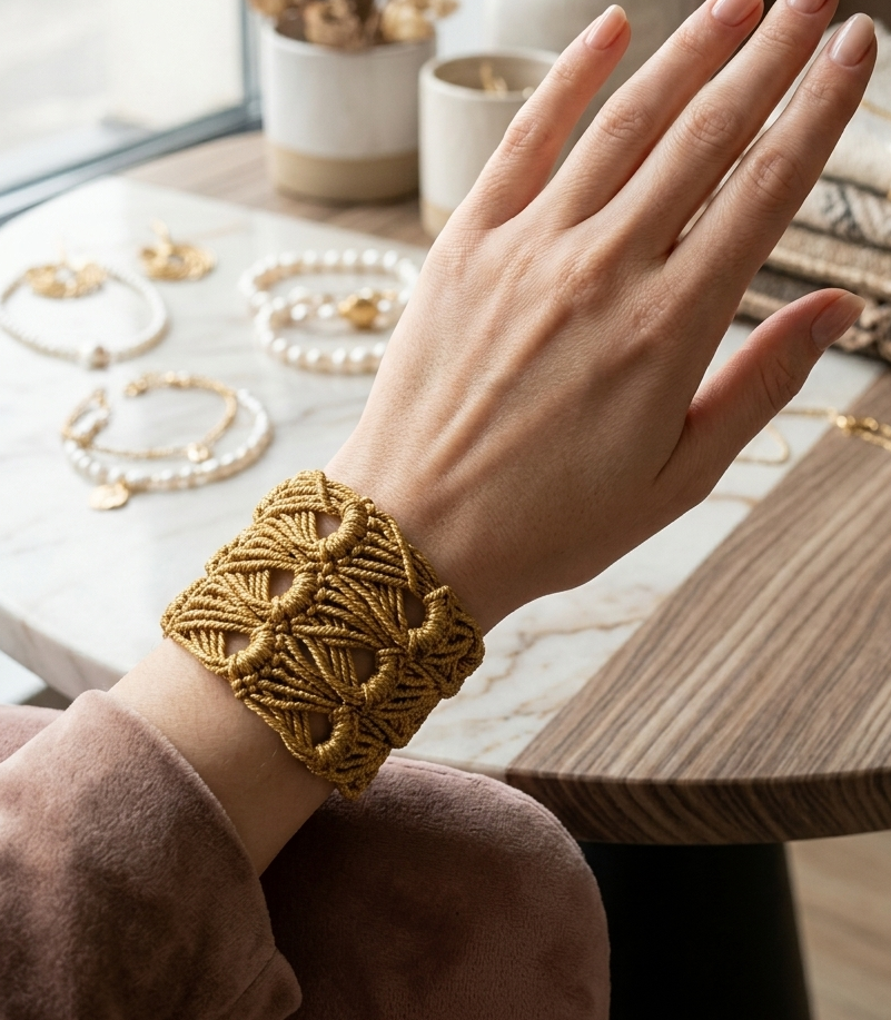 6. Crochet Openwork Statement Bracelet – PDF Pattern
