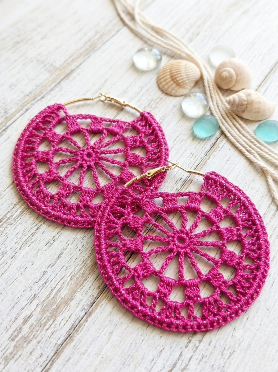 95. Bright Mandala Hoop Earrings Crochet Pattern • Summer Lace Jewelry PDF