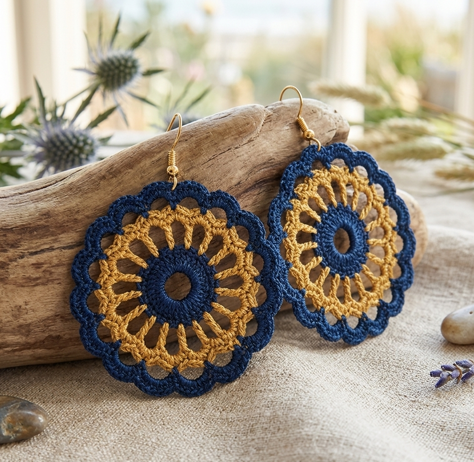 32. Crochet Circle Bicolor Earrings – Digital Pattern
