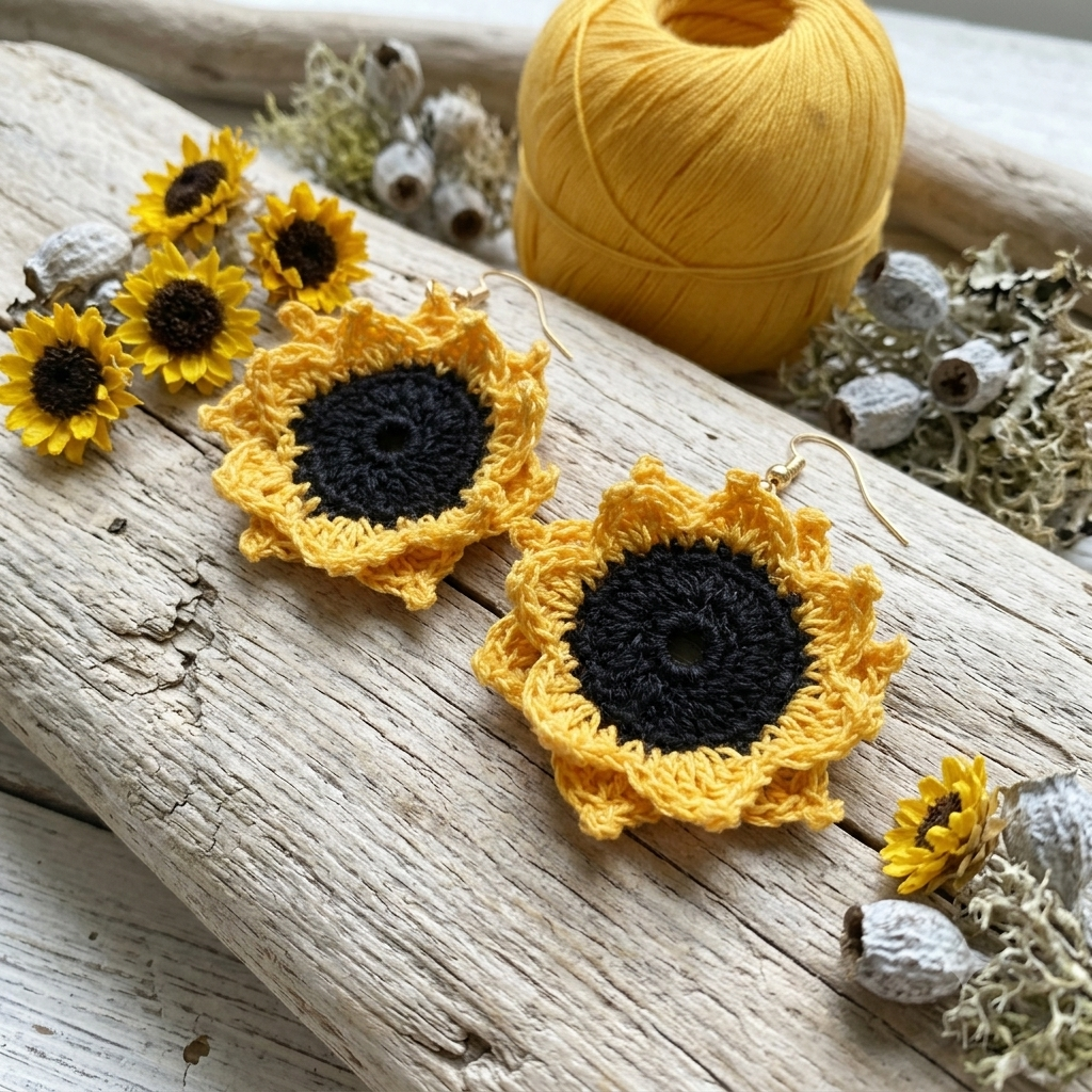 101. Sunflower Crochet Earrings Pattern | DIY Digital PDF Tutorial | Beginner-Friendly Crochet Pattern