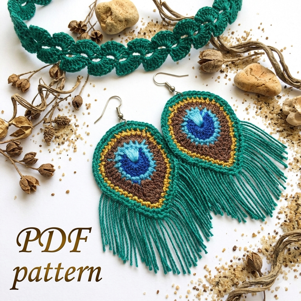 8. Crochet Peacock Earrings Pattern - Instant PDF Download