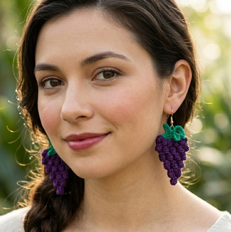 19. 🍇 Grape Cluster Earrings – Crochet Pattern