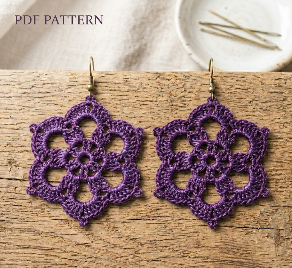 1. Easy Flower Mandala Lace Earrings - PDF Pattern (Instant Digital Download)