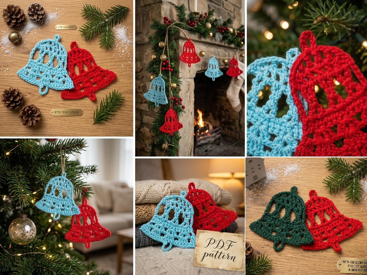 Crochet Christmas Bells Digital Pattern - for ADVANCED crocheter, Crochet Bells Tutorial, Christmas Crochet
