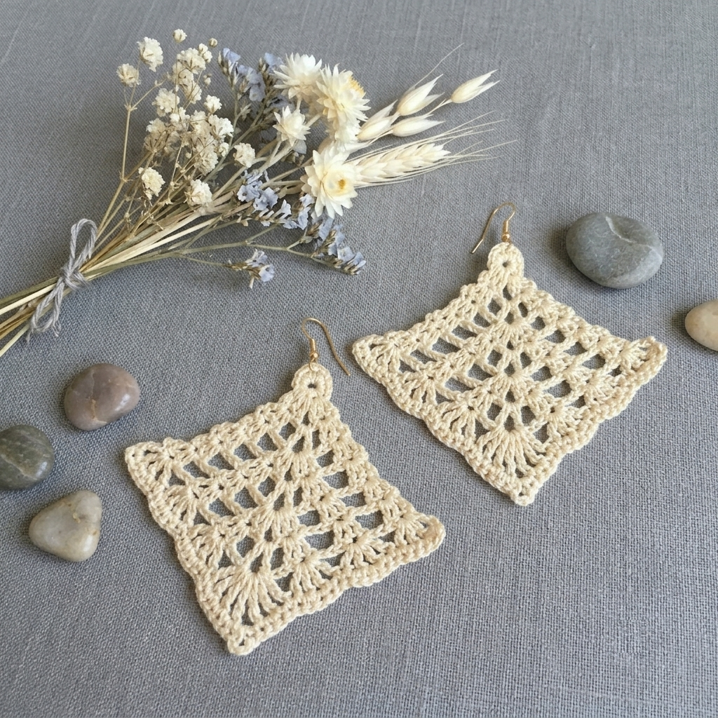 86. Rhombic Openwork Crochet Earrings Pattern | PDF Digital Download