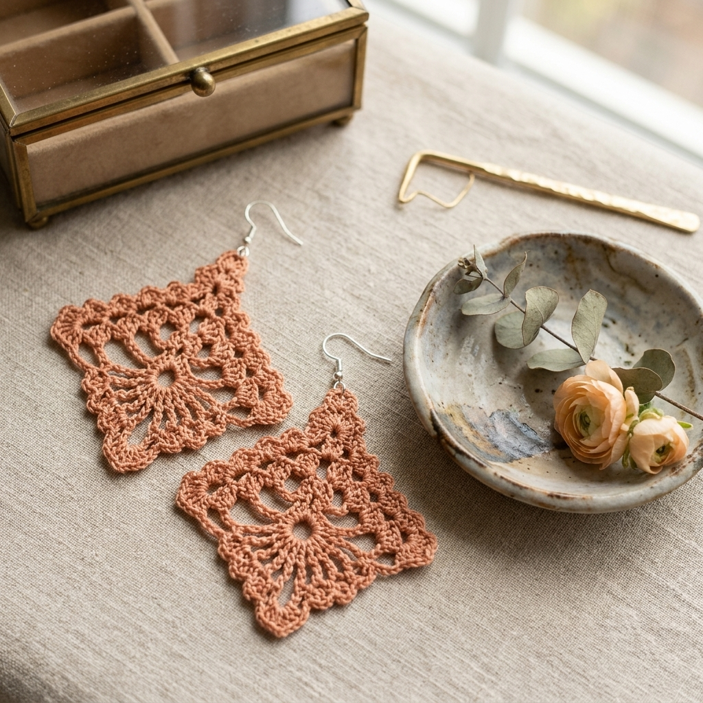 107. Crochet Diamond-Shaped Motif Earring Pattern (PDF)