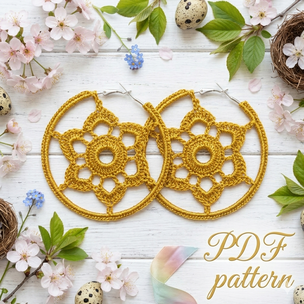 7. Flower Wreath Crochet Earrings Pattern - Instant PDF Download