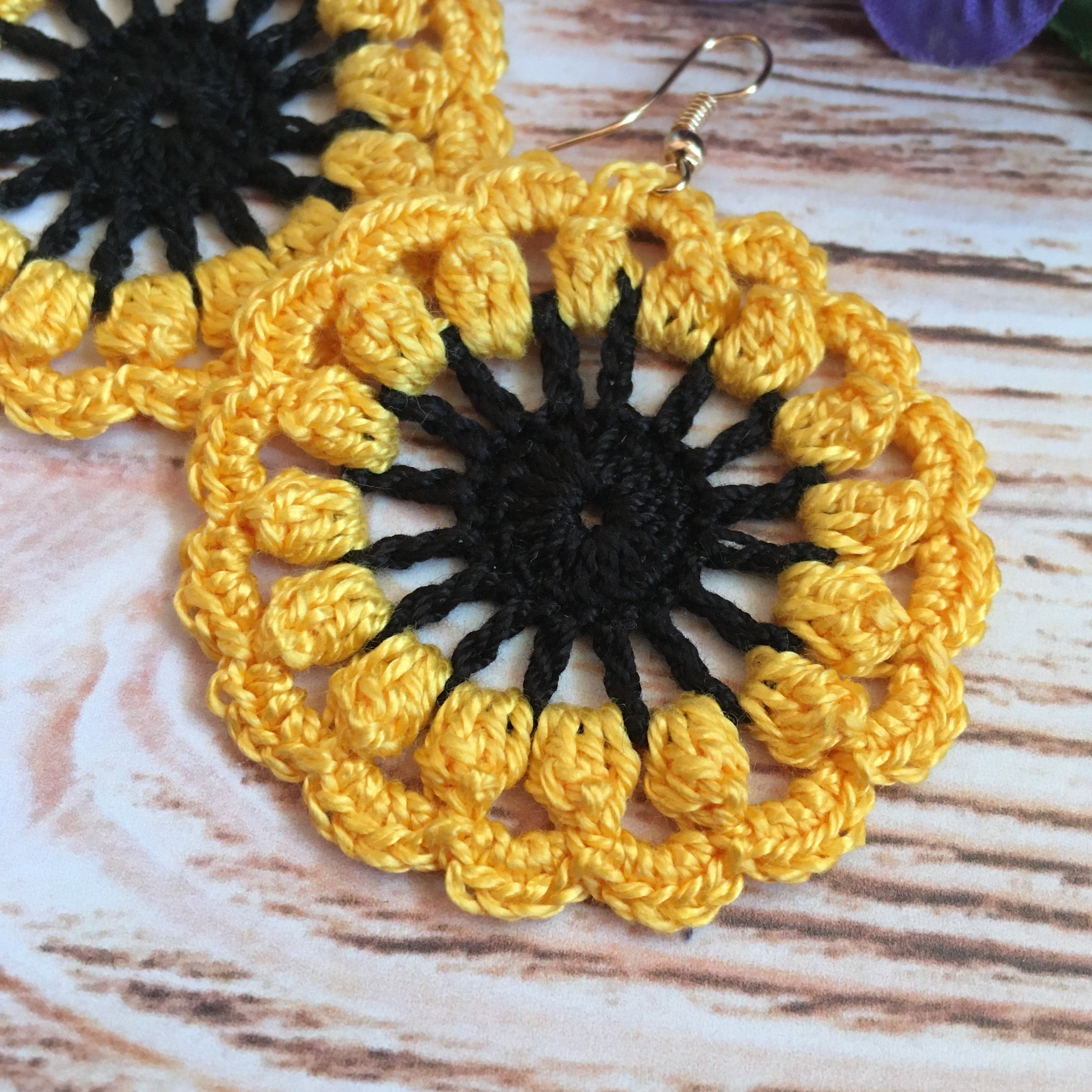 130. Sunflower crochet earrings