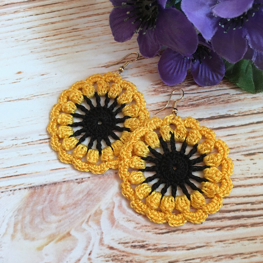 130. Sunflower crochet earrings