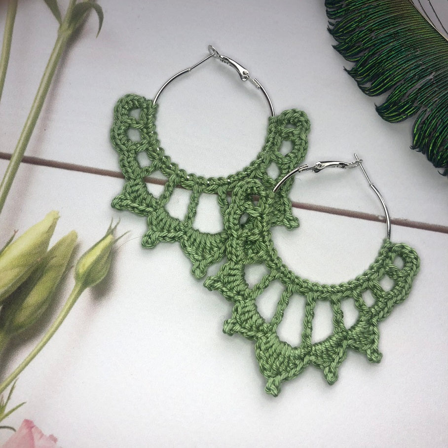 🌿 Elegant Crochet Hoop Earrings – Digital Pattern