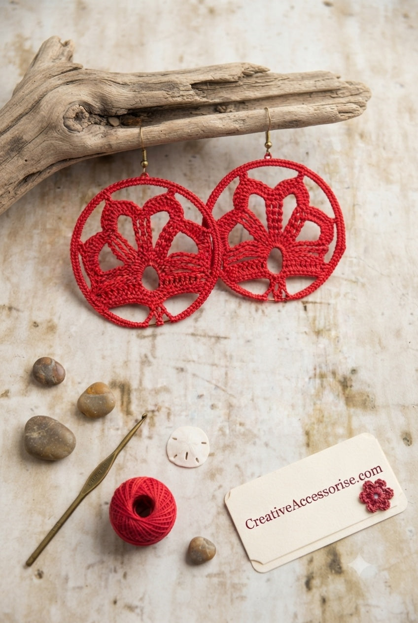 Flowery Openwork Earrings – Digital Crochet Pattern for Advanced Crocheters