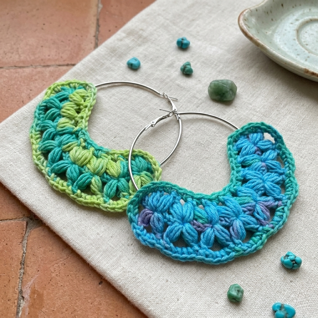 140. Floral Gradient Hoop Earrings — Crochet Pattern