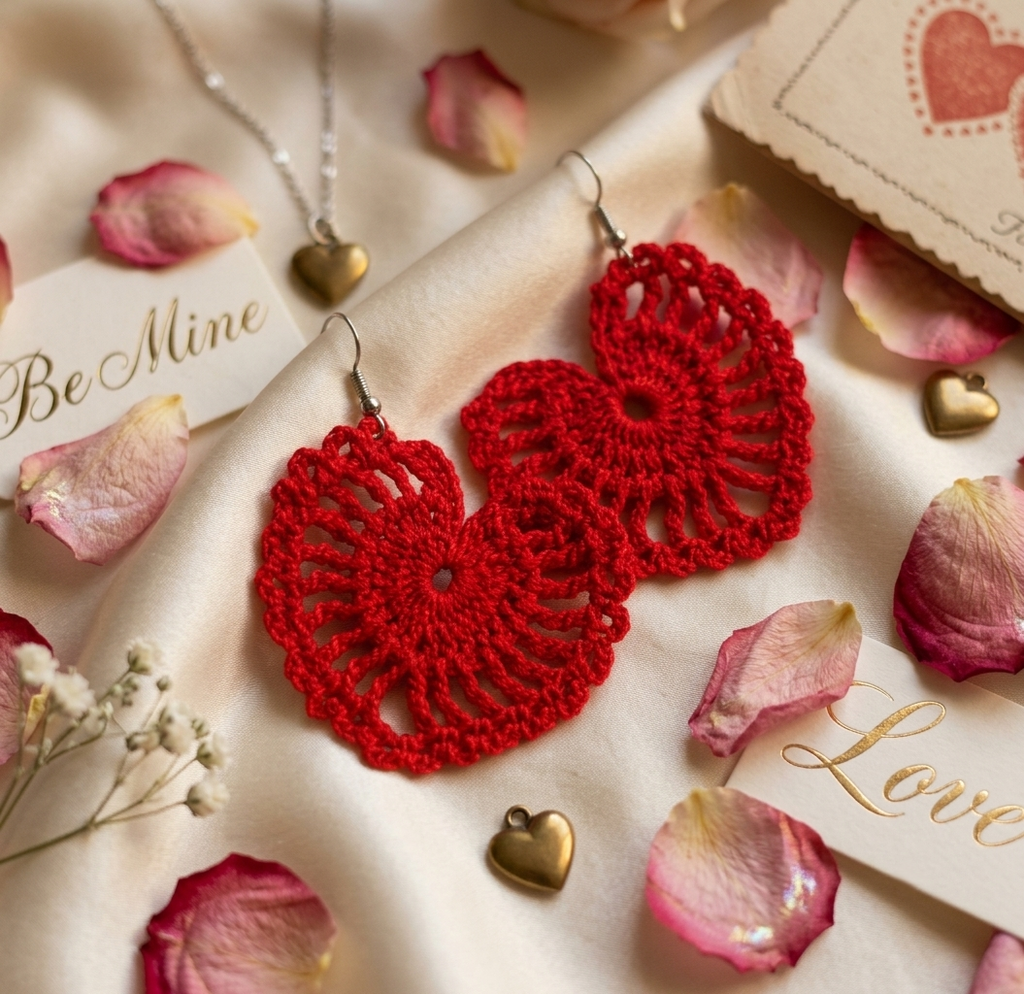 58. Openwork Heart Crochet Earrings Pattern • Digital Download