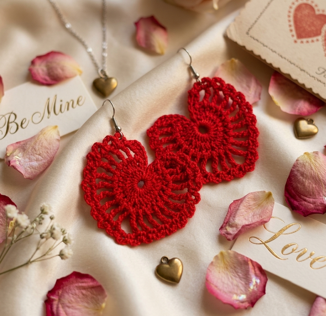 58. Openwork Heart Crochet Earrings Pattern • Digital Download