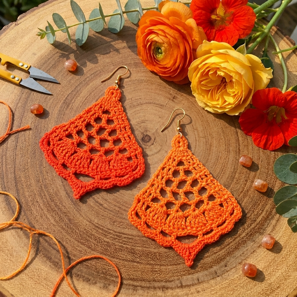 129. Dangle Fan Earrings – Crochet Pattern, Instant PDF Download