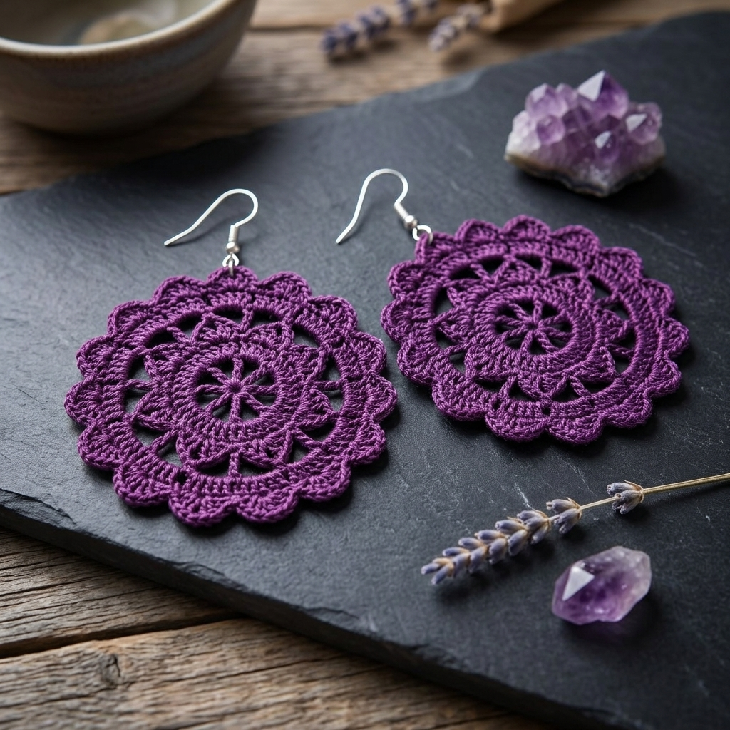 15. 🌸 Mandala Lace Crochet Earrings – Digital Pattern