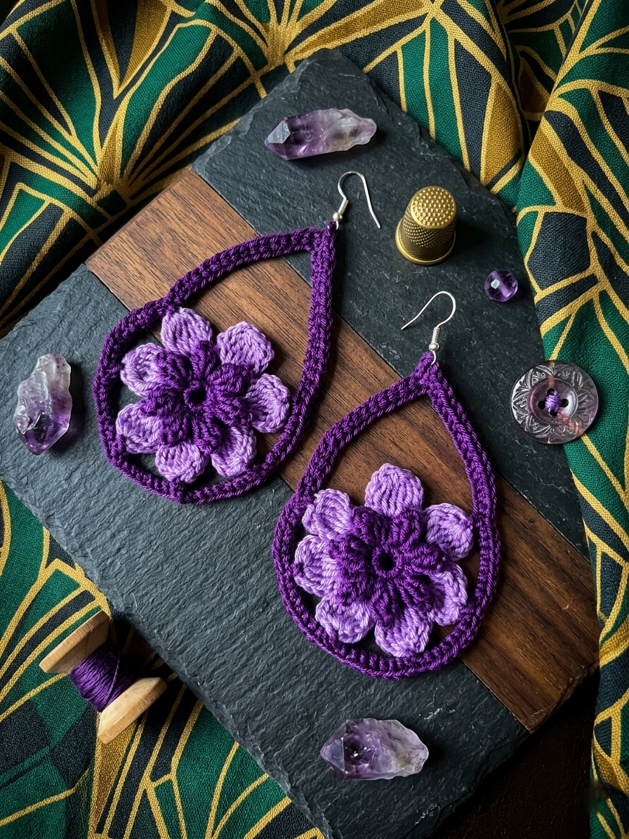 41. Amethyst Bloom Crochet Earrings – Digital PDF Pattern