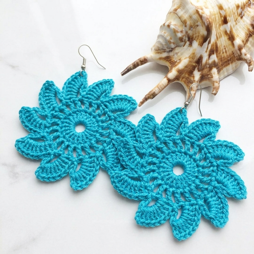52. ☀️ Radiant Sun & Flower Crochet Earrings Pattern 🌸