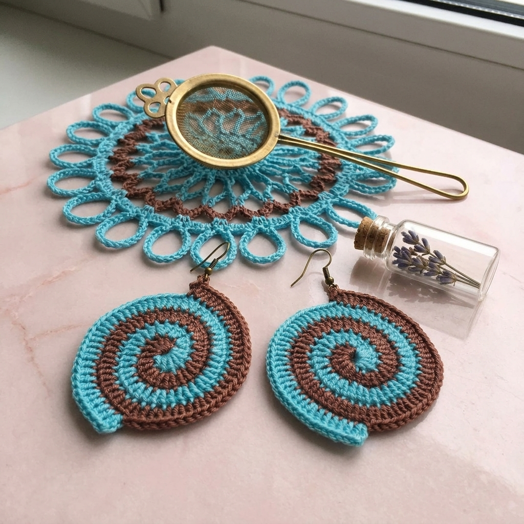 94. Bicolor Spiral Crochet Earring Pattern, Instant PDF Download