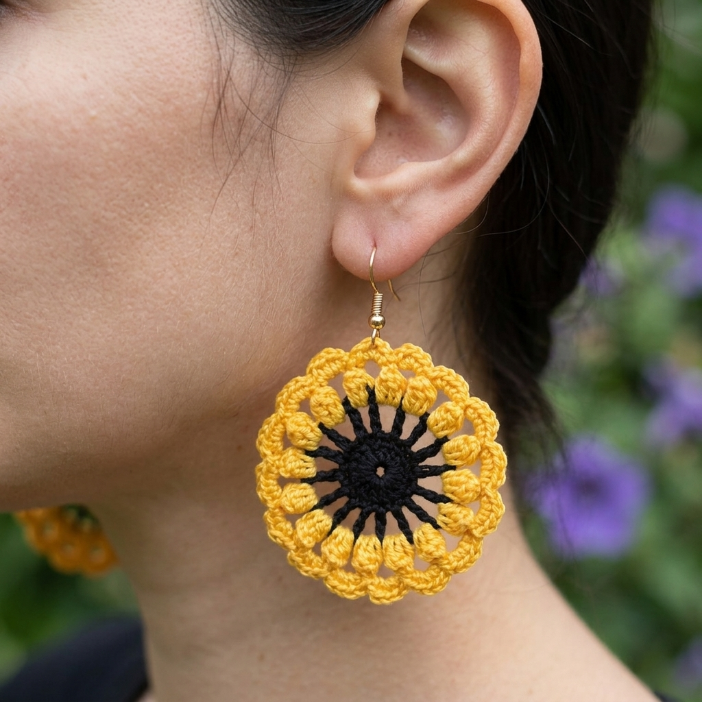 130. Sunflower crochet earrings