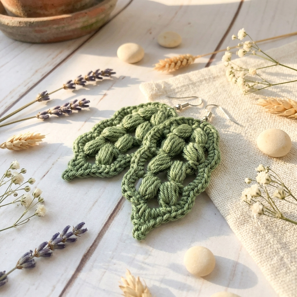 45. Crochet Leaf-Shaped Earrings & Patch Pattern