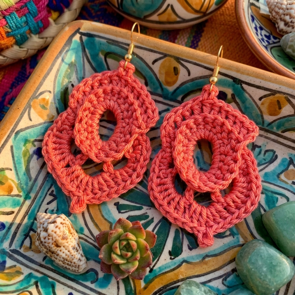 98. Volumetric Crochet Earrings Pattern | 3D Textured Flower Earrings PDF