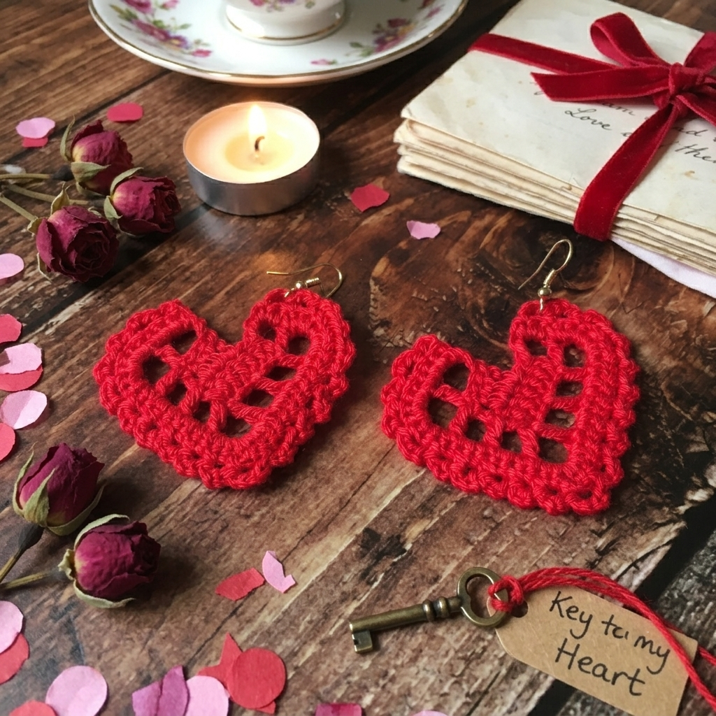 96. Crochet Heart Earrings Pattern | Beginner-Friendly Valentine's PDF Download