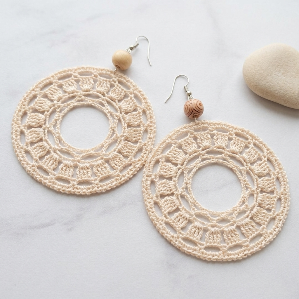 51. Crochet Hoop Earrings Digital Pattern | Mandala Circle Lace Design