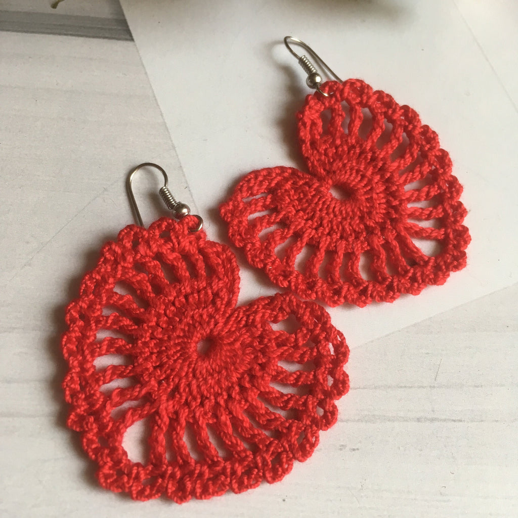 58. Openwork Heart Crochet Earrings Pattern • Digital Download