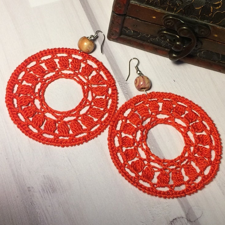 51. Crochet Hoop Earrings Digital Pattern | Mandala Circle Lace Design