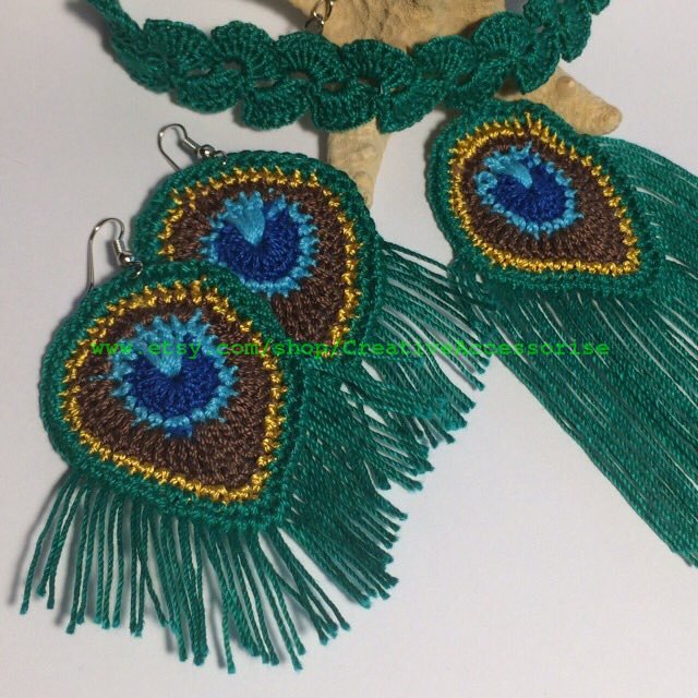 8. Crochet Peacock Earrings Pattern - Instant PDF Download